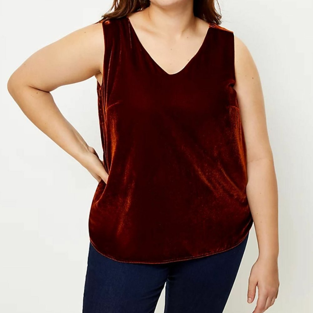 Loft Top Ladies Plus sz 18 Desert Brown Sleeveless Velvet Shell MSRP $54.50 NWT